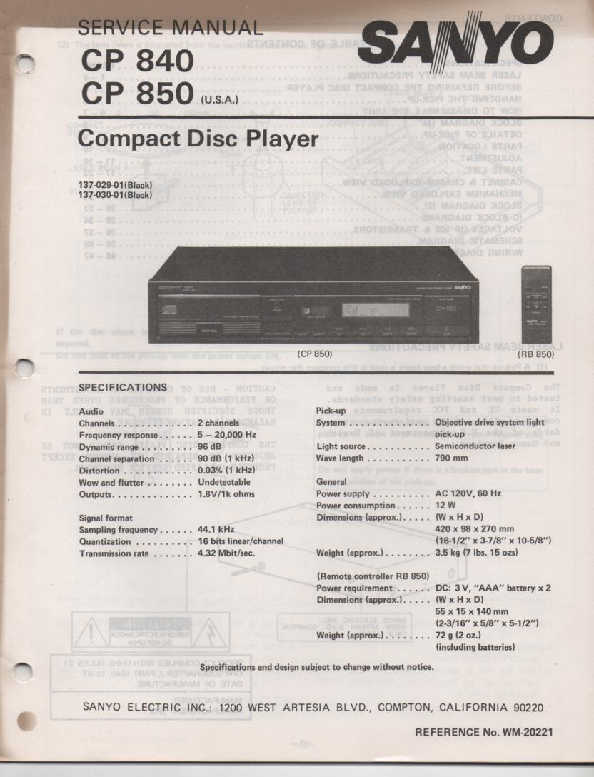 CP840 CP850 CD Player Service Manual