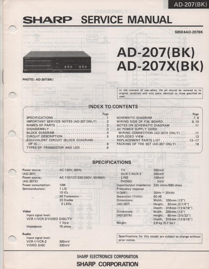 AD-207 AD-207X BK Audio Video Amplifier Service Manual