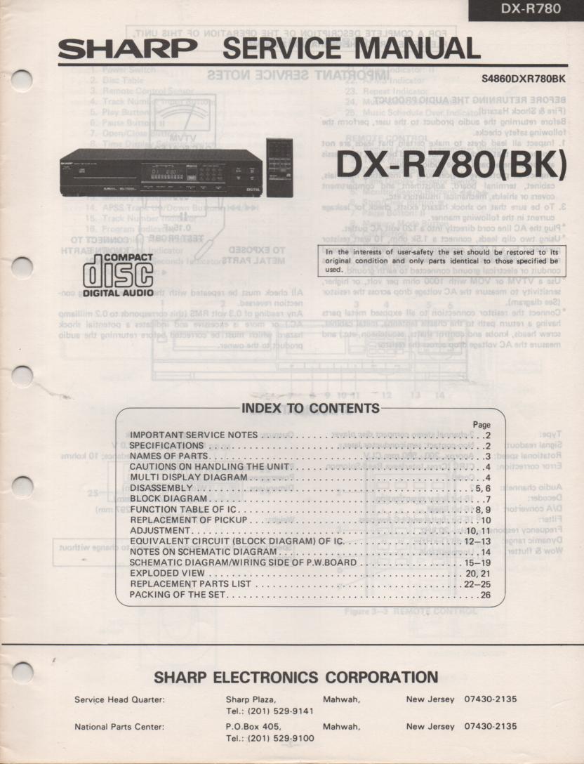 DX-R780BK CD Player Service Manual