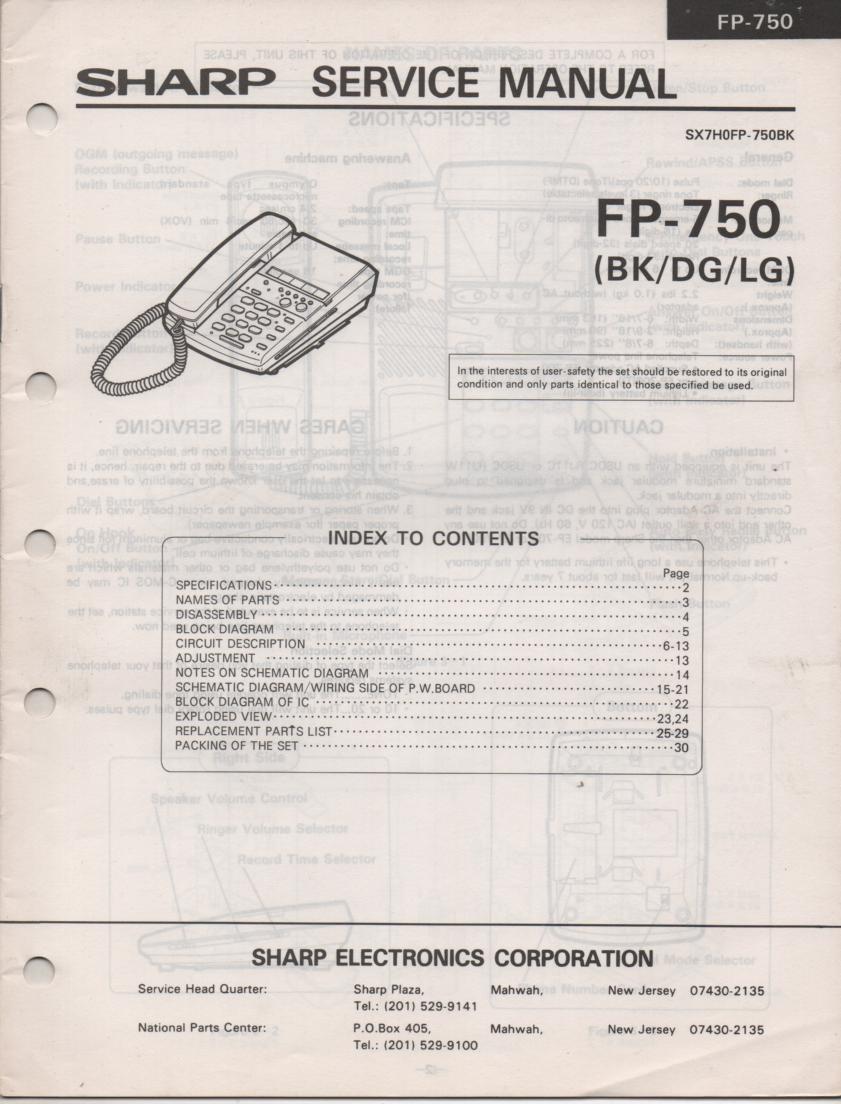 FP-750 Telephone Service Manual