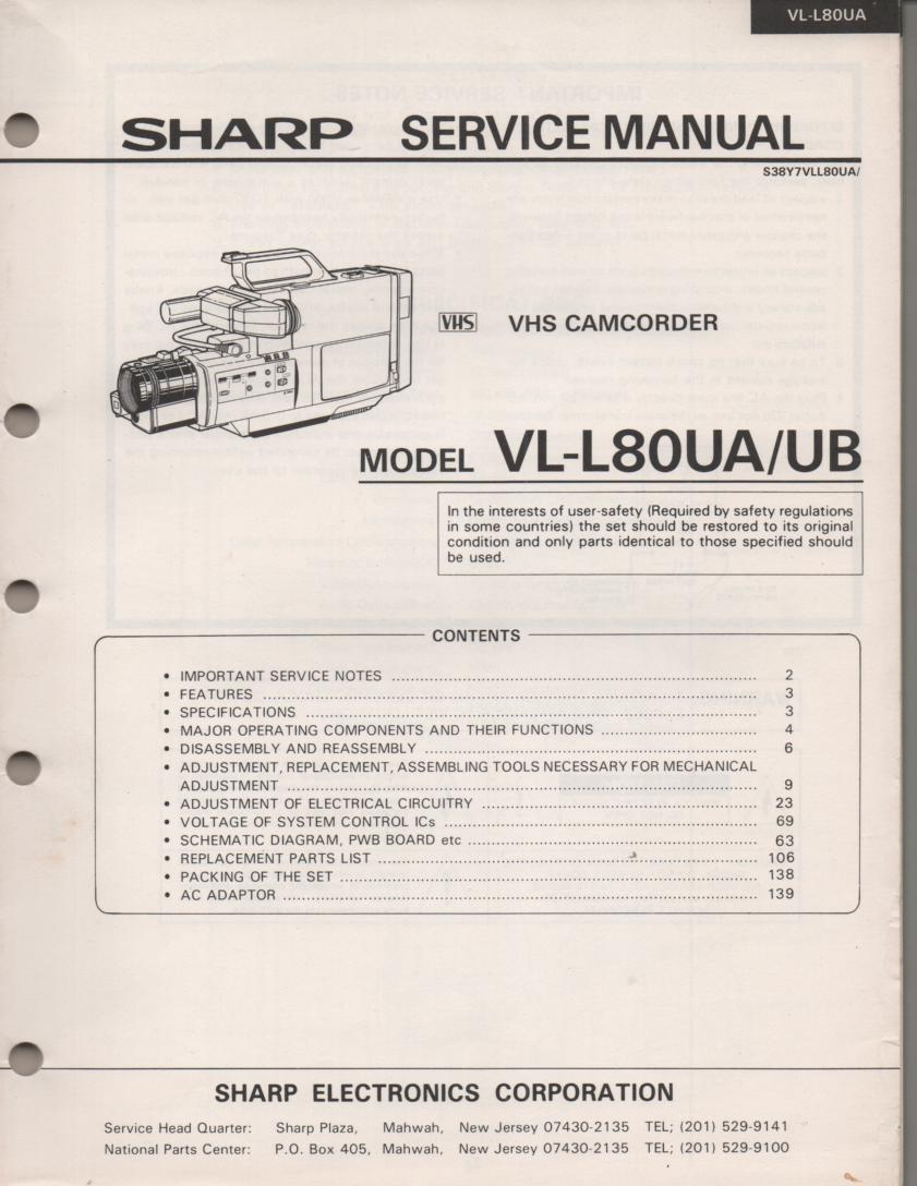 VL-L80UA VL-L80UB VHS Camcorder Service Manual