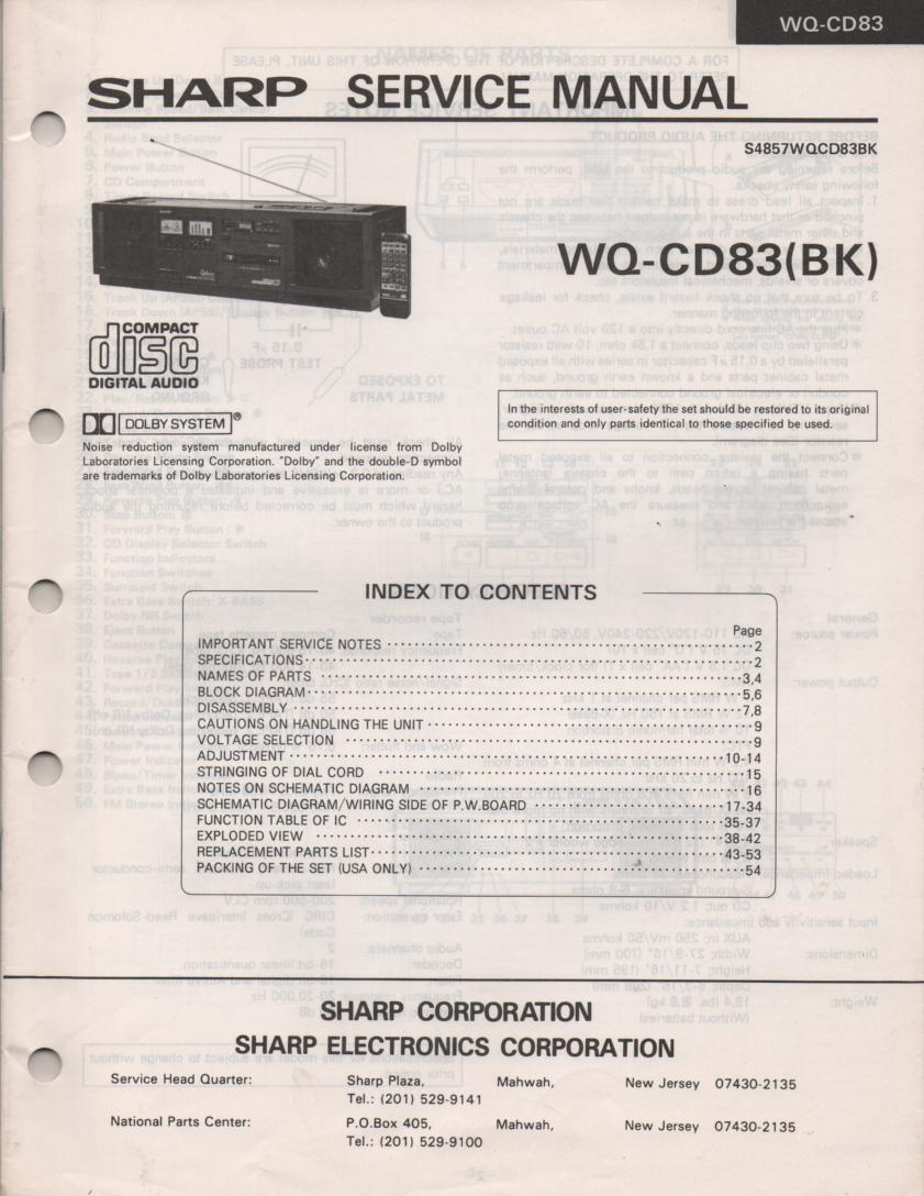 WQ-CD83 CD Radio Service Manual