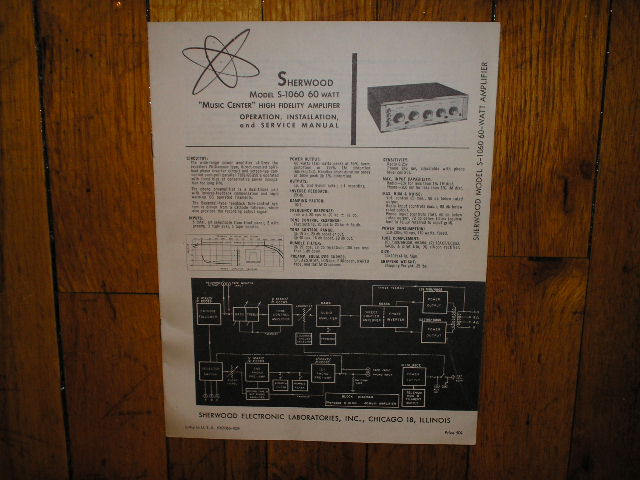 S-1060 60 Watt Power Amplifier Operation, Installation and Service Manual.  Tubes are 2 7189 or 6BQ5 1 6BA8A 1 6AQ6 2 12AX7 or ECC83