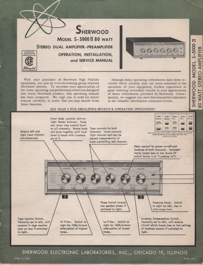 S-5000 II Amplifier Operating Installation Service Manual s/n 5116501 and up