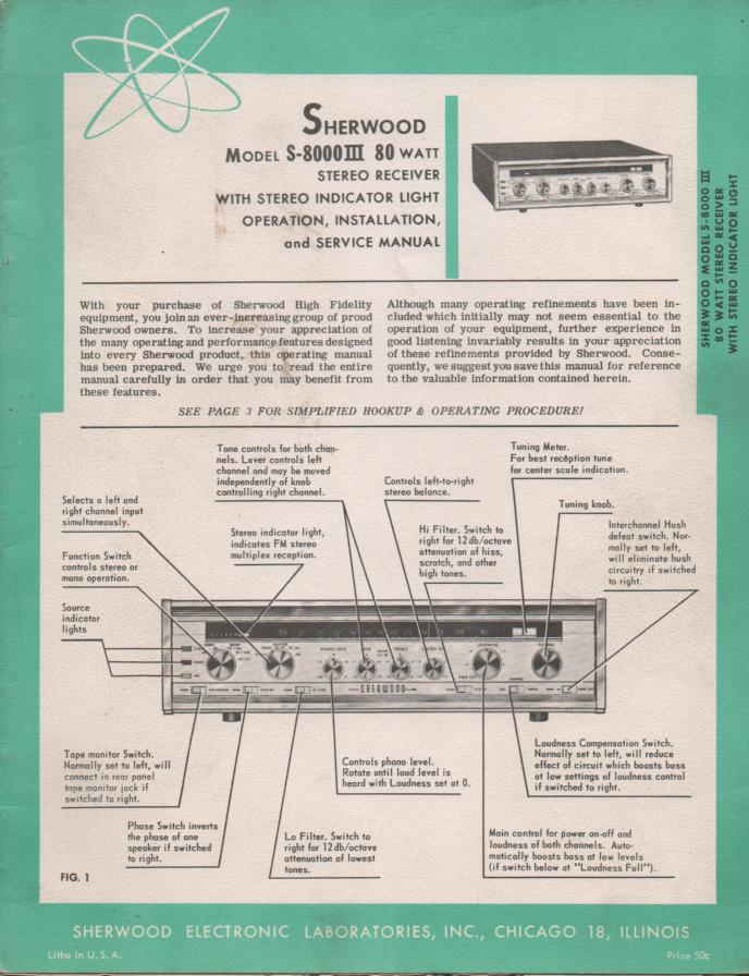 S-8000III S-8000 III Receiver Operating Installation and Service Manual for Serial No.837501 and up. Tubes in this unit are as follows..
6-6EU7  4-7868 3-6GH8 2-6AU6 1-6BN6 1-6BS8 1-12AT7 1-12AU7..