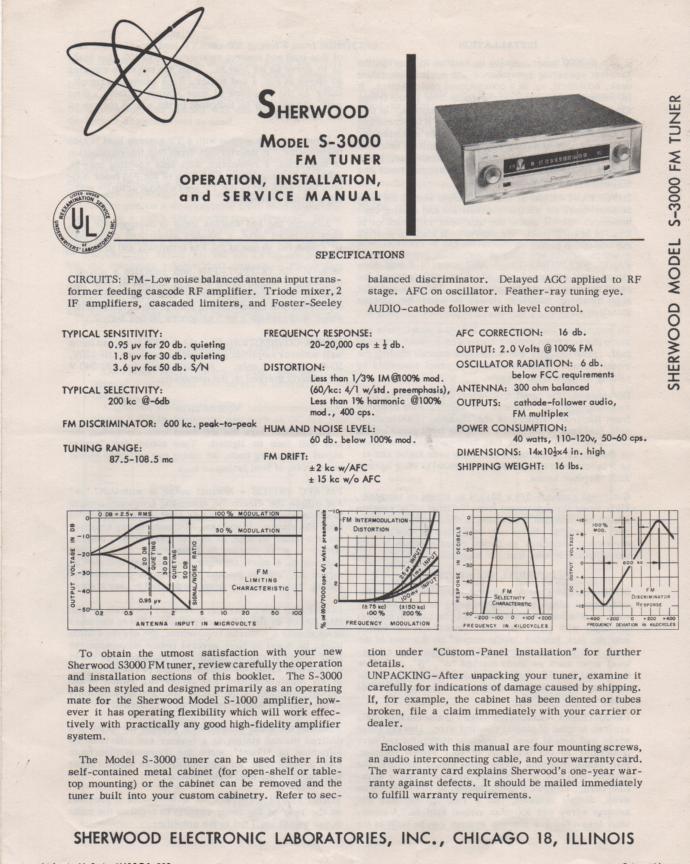 S-3000 Tuner Service Manual 2 for Serial Number 38000 and Up  Sherwood 