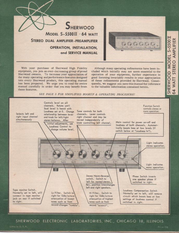 S-5500 II Amplifier Service Manual for Serial No. K15000 and up. Tubes are 5 12AX7s and 4 7868 tubes..