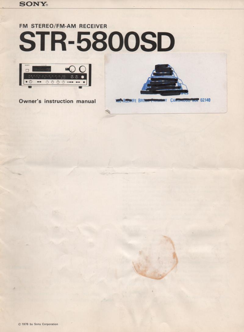 STR-5800SD Receiver Owners Instruction Manual