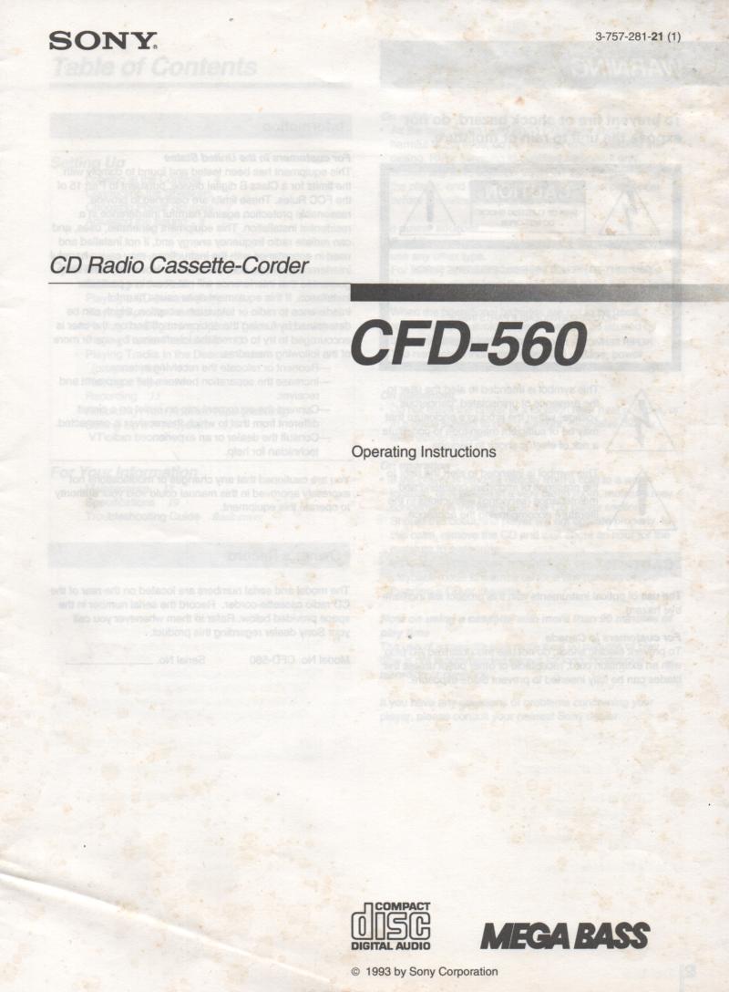CFD-560 Radio Cassette Recorder Owners Manual