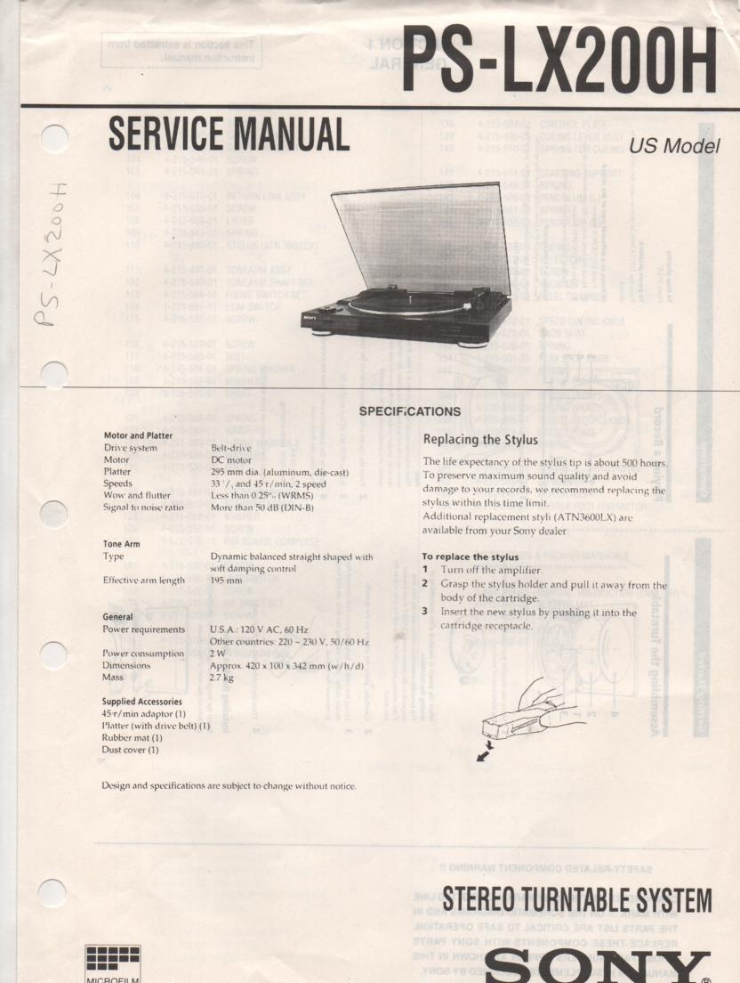 PS-LX200H Turntable Service Manual
