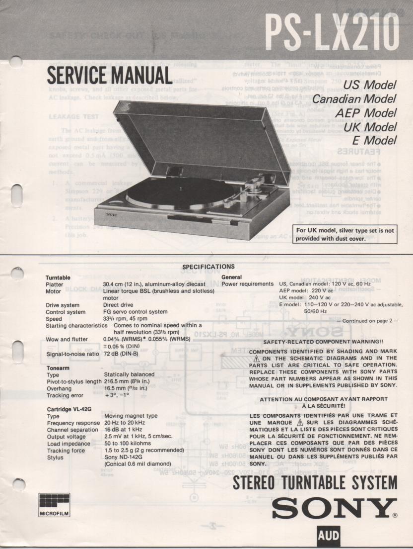 PS-LX210 Turntable Service Manual