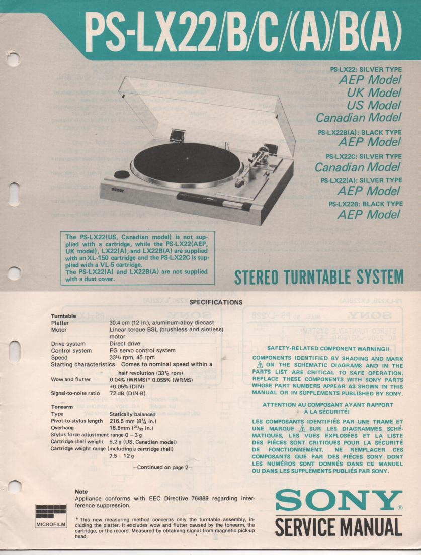 PS-LX22A PS-LX22B PS-LX22C Turntable Service Manual