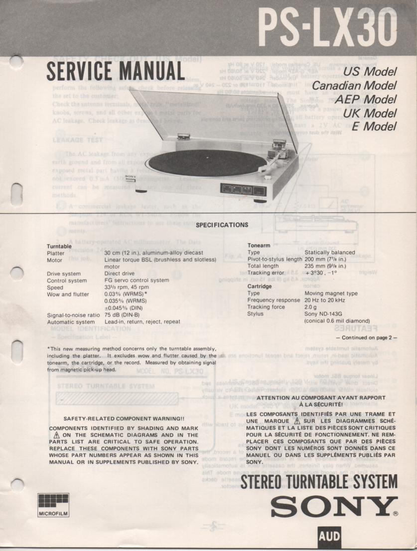 PS-LX30 Turntable Service Manual  Sony