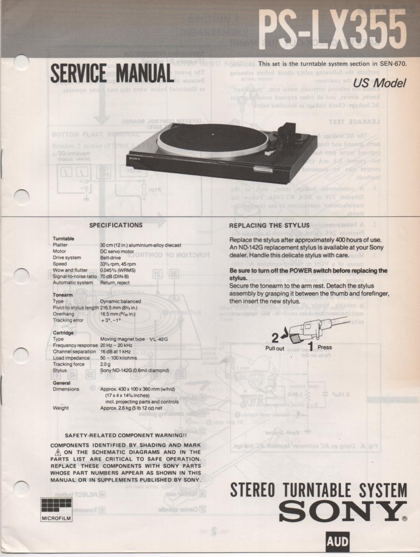 PS-LX355 Turntable Service Manual