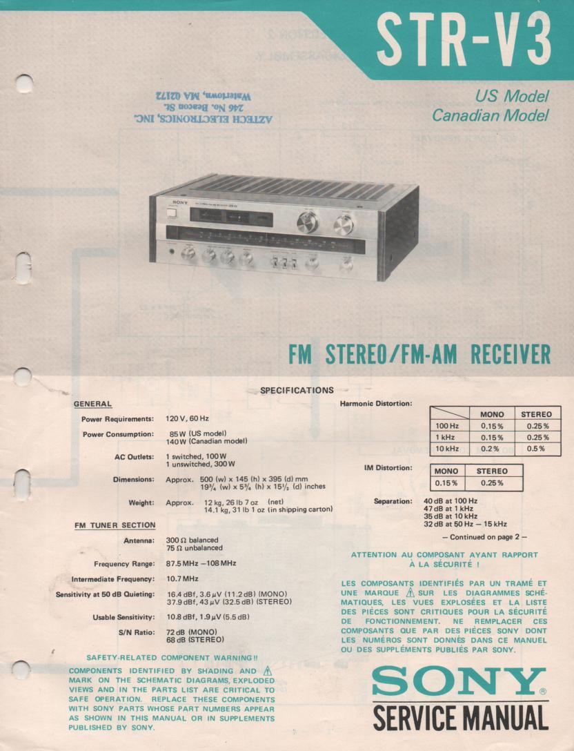 STR-V3 Receiver Service Manual  Sony 