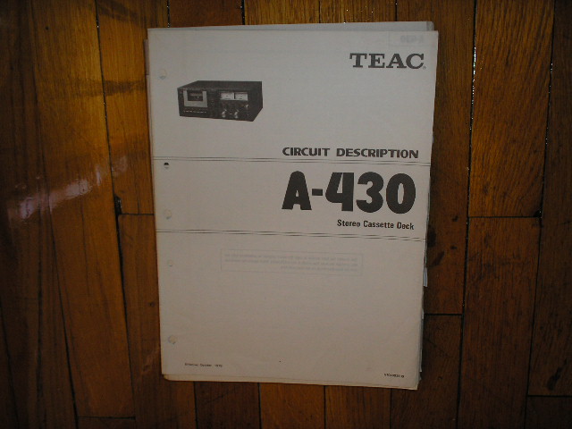 A-430 Cassette Deck Service Manual. Circuit Diagrams.. Schematics in manual 1