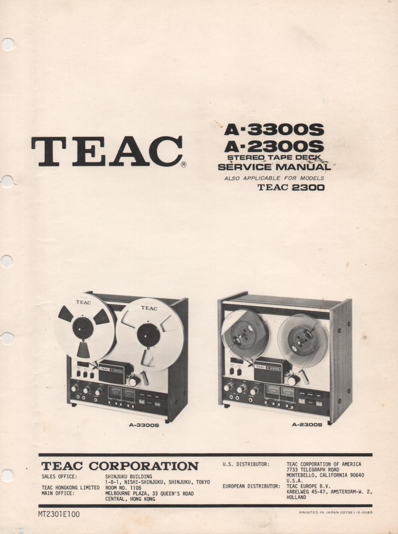 A-2300S A-3300S Reel to Reel Service Manual  TEAC