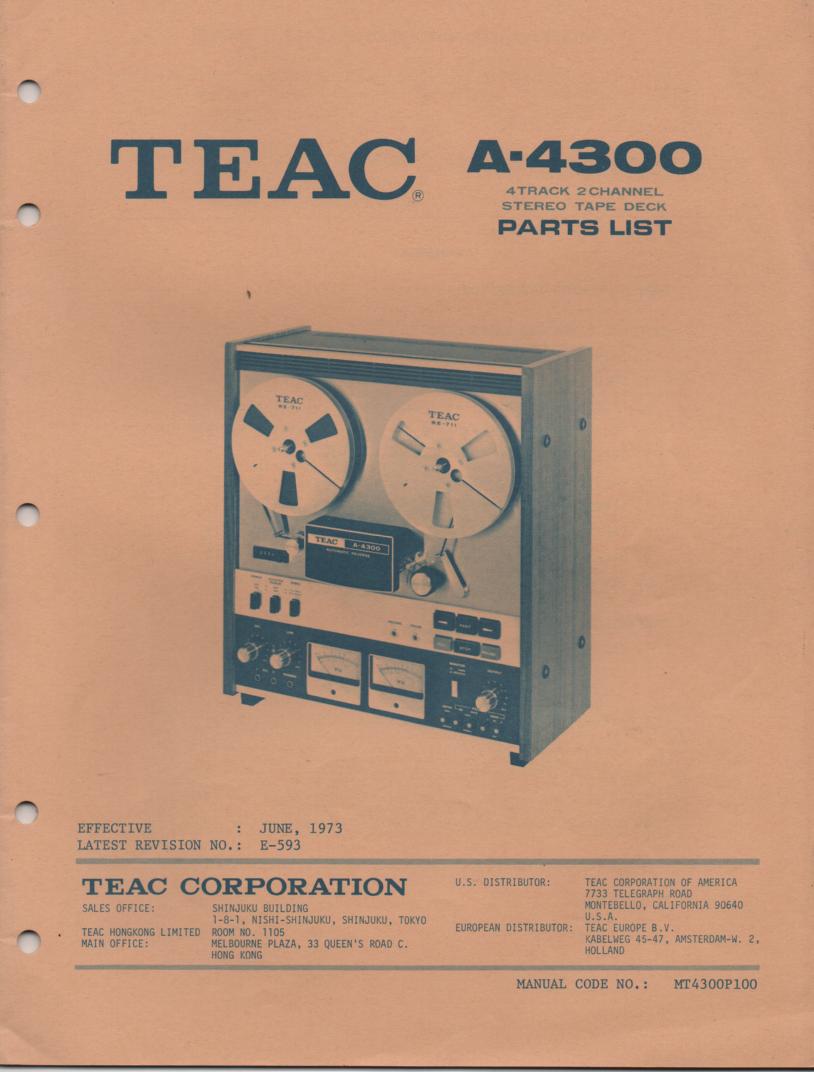 A-4300 Reel to Reel Service Parts Manual  TEAC