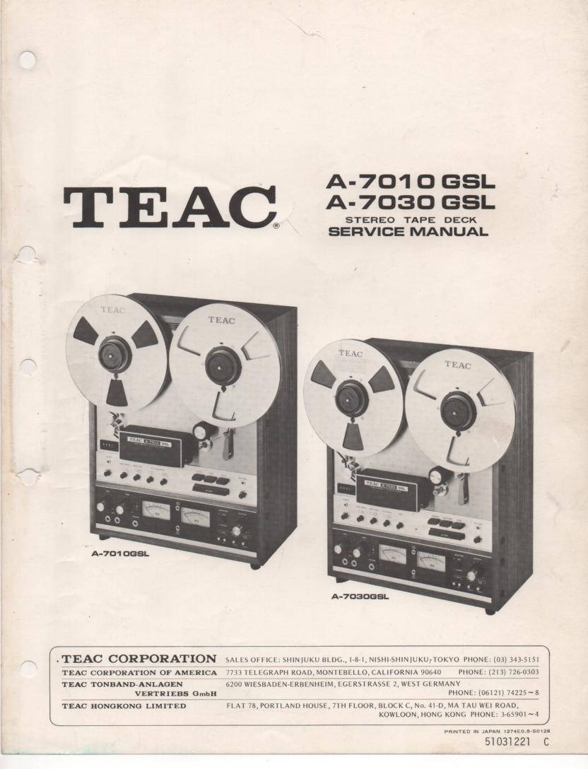 A-7010GSL A-7030GSL Reel to Reel Service Manual  TEAC