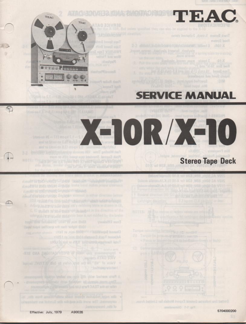 X-10 X-10R Reel to Reel Service Manual