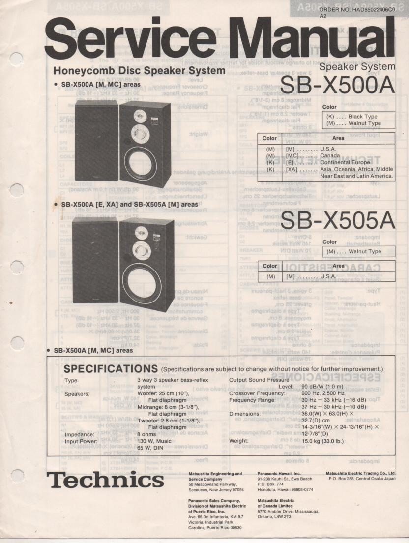 SB-X500A SB-X505A Speaker System Service Manual  Technics 
