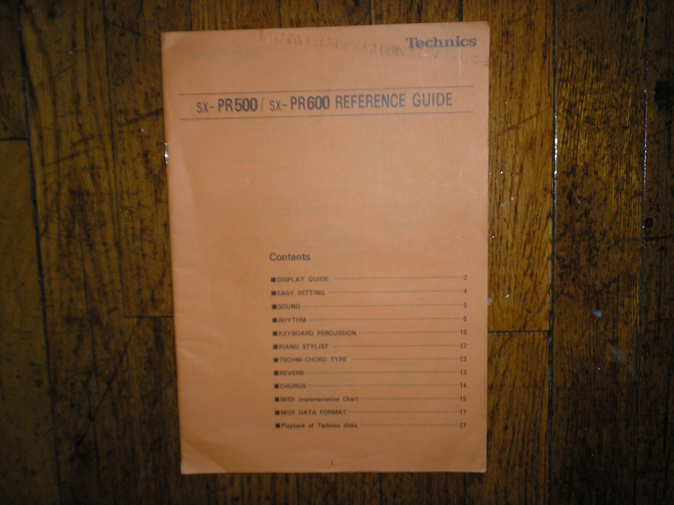 SX-PR500 SX-PR600 Organ Keyboard MIDI Reference Manual