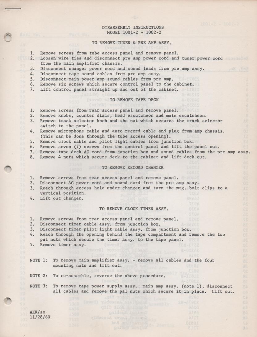 1001-1 Stereo Console Service Manual