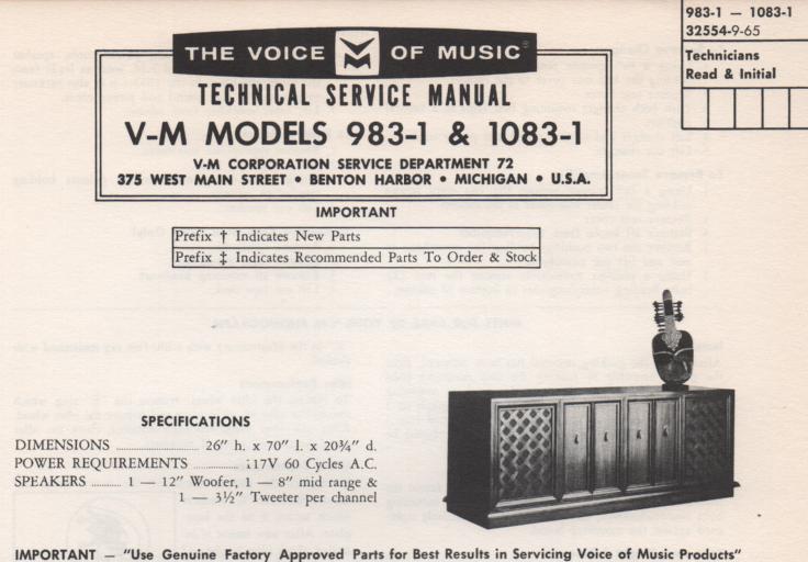 1083-1 Console Service Manual. Comes with 1297 changer manual 20224 amplifier tuner manual and 1482-1 reel to reel manual