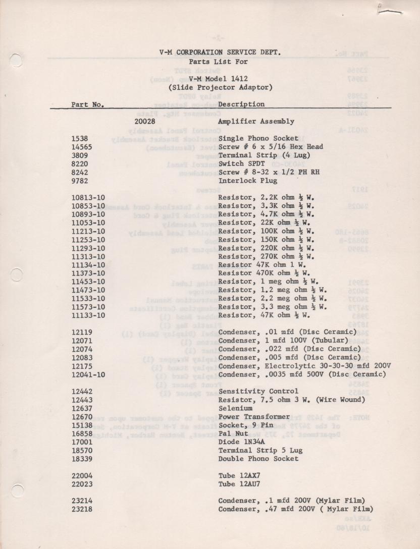 1412 Sync Cassette Tape Recorder Service Manual.
Contains parts list and schematic only