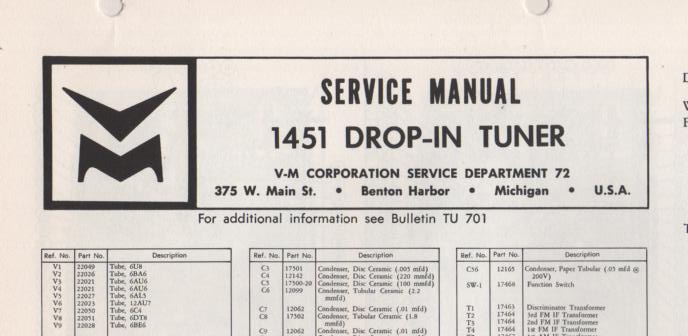 1451 Tuner Service Manual  VOICE OF MUSIC