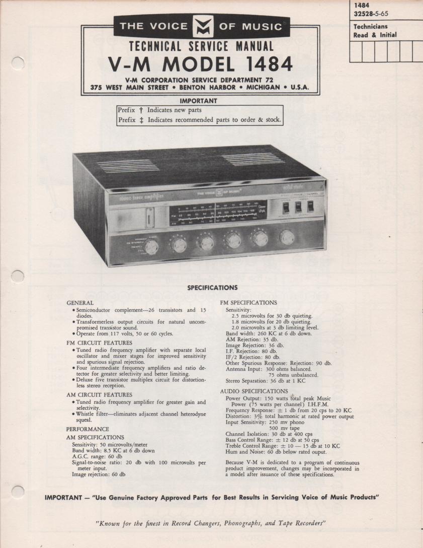 1484 Receiver Service Manual  VOICE OF MUSIC