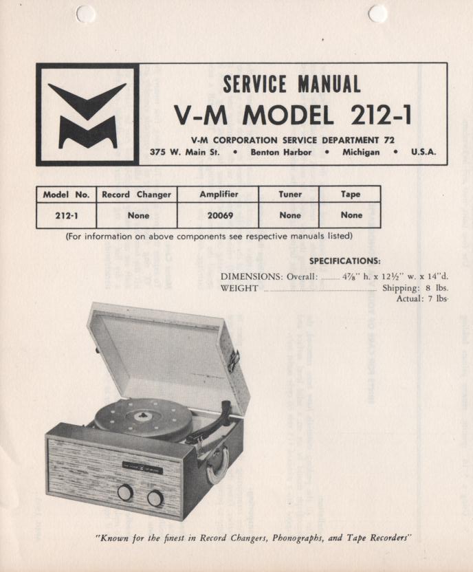 212-1 Portable Phonograph Service Manual.   comes with 20069 power supply manual.