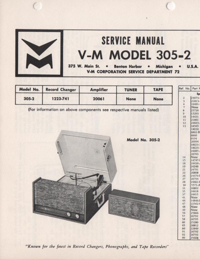 305-2 Portable Phonograph Service Manual  VOICE OF MUSIC