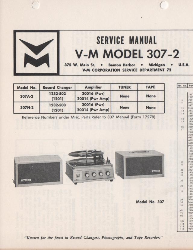 307-2 Portable Phonograph Service Manual..Comes with 1201 turntable manual and 20014 and 20016 power amp manuals..
