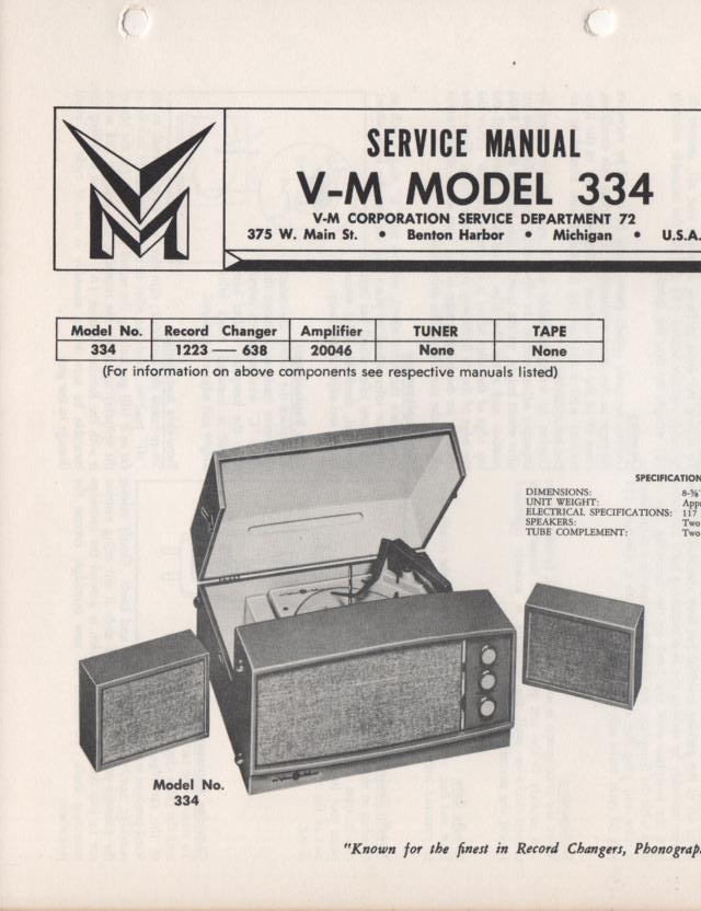 334 Portable Phonograph Service Manual Comes with 1223 and 20046 manuals