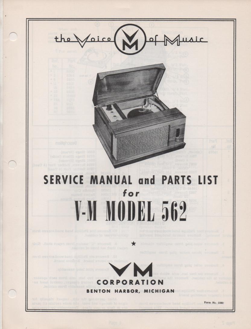 562 Portable Phonograph Service Manual