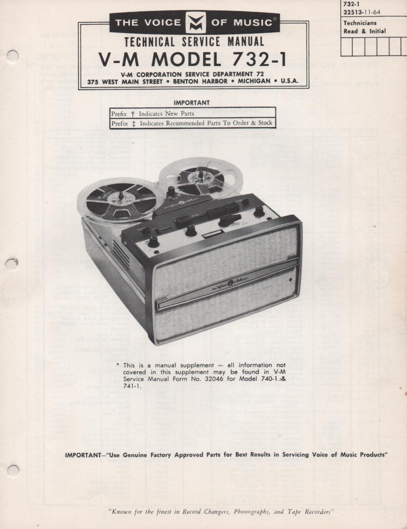 732-1 Reel to Reel Service Manual  VOICE OF MUSIC