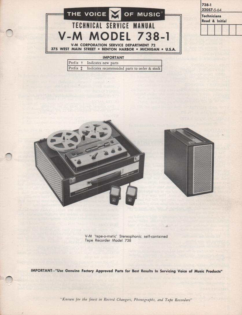 738-1 Reel to Reel Service Manual  VOICE OF MUSIC