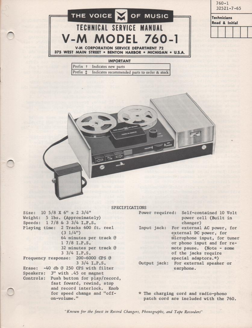 760-1 Reel to Reel Service Manual  VOICE OF MUSIC