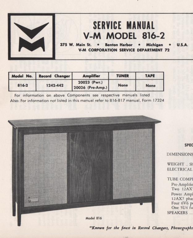 816-2 Console Service Manual,. comes with 20026 pre-amp manual.  no power or changer manual