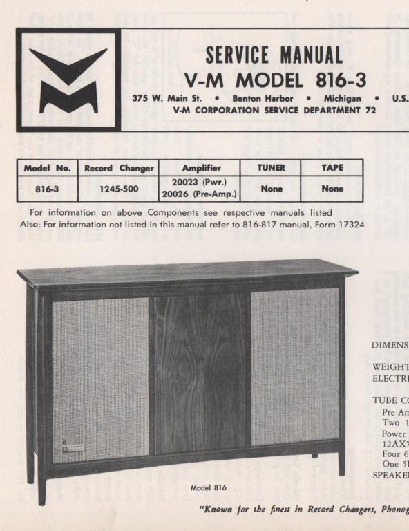 816-3 Console Service Manual... comes with 20026 pre-amp manual. no power or changer manual