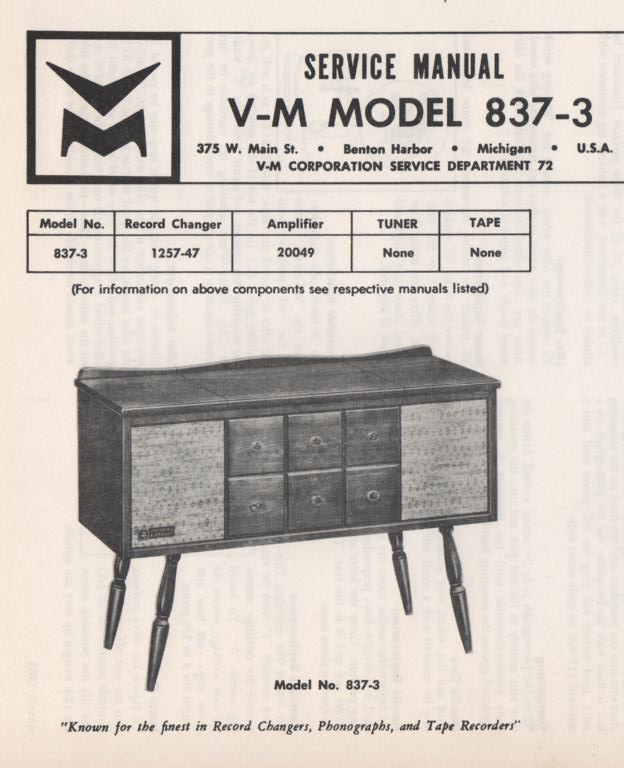 837-3 Console Service Manual... Comes with 1257 record changer and 20049 manuals