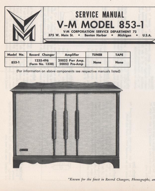 853-1 Console Service Manual... Comes with 1235 changer manual and 20022 20052 manuals.