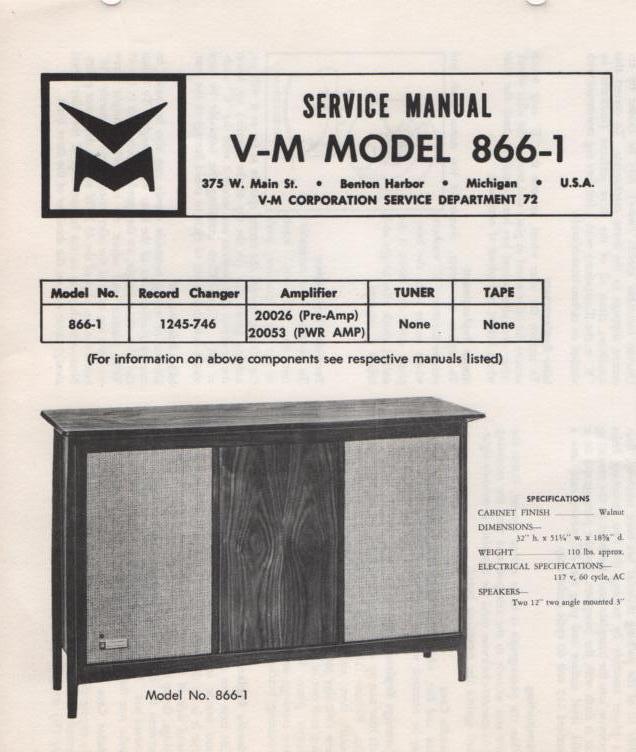 866-1 Console Service Manual..  comes with 20026 and 20053 manuals