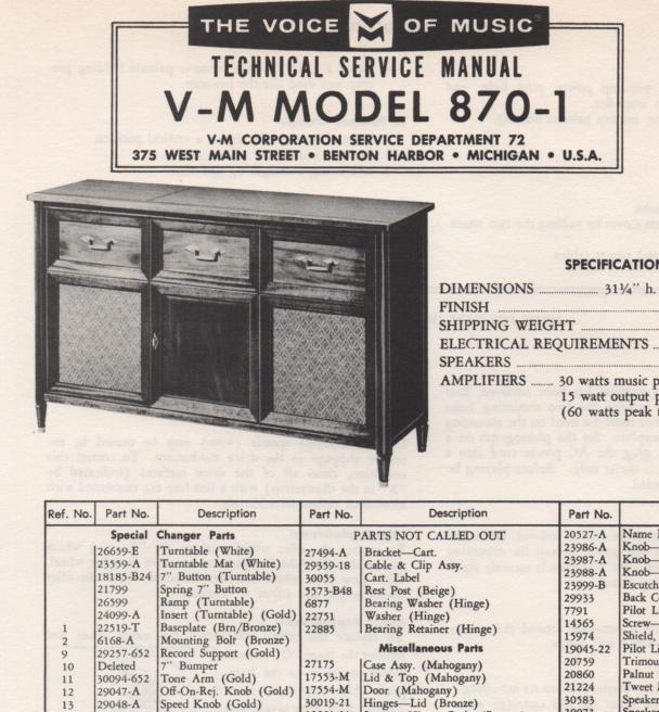 870-1 Console Service Manual... Comes with 20026 and 20053 manuals. No changer manual..