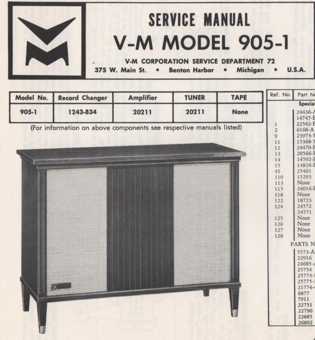 905-1 Console Service Manual ..Comes with 1243 changer manual..  No schematics..
