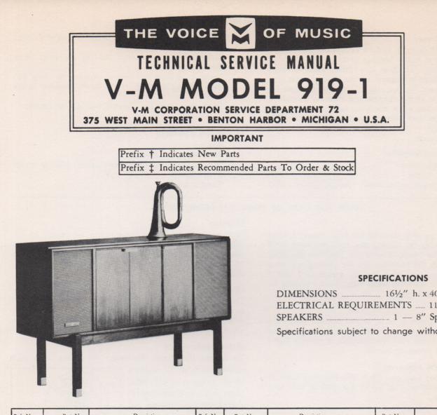 919-1 Console Service Manual. Comes with 1287  20231 manuals.