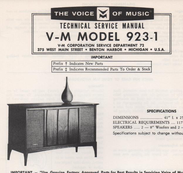 923-1 Console Service Manual. Comes with 1287 and 20227 manuals.