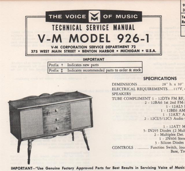 926-1 Console Service Manual. Comes with B1257 and 20219 manuals.
