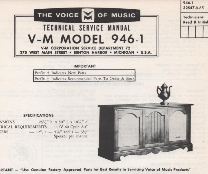 946-1 Console Service Manual. Comes with 1287 and 20224 manuals.